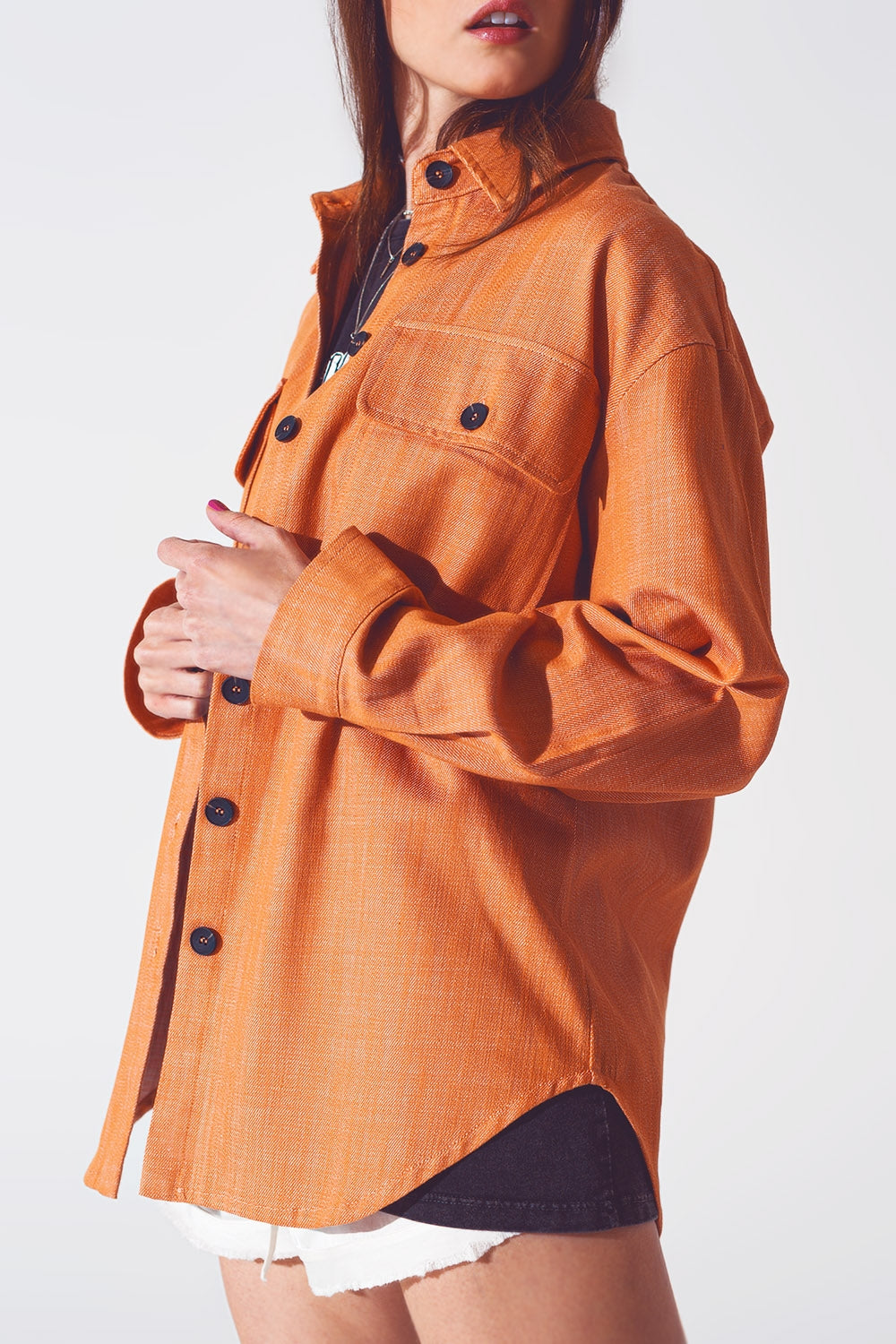 Long sleeve shacket in orange - Jackets