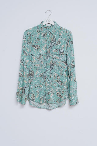 Camisa de manga comprida em estampa floral paisley verde mesclada
