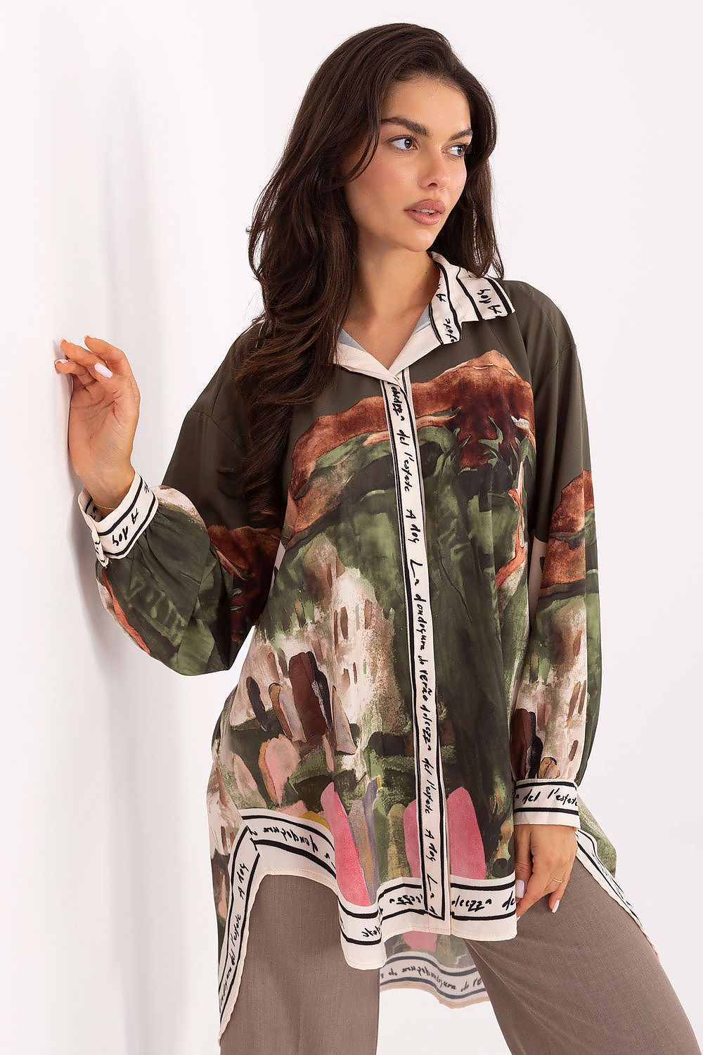 Rue Paris Long Sleeve Stylish Casual Trendy Shirt green one-size-fits-all - Shirts