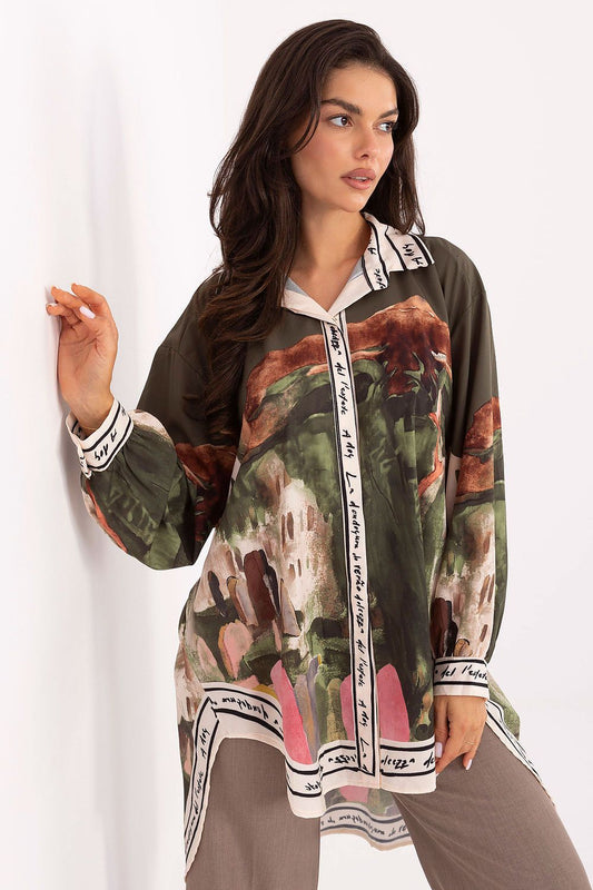 Rue Paris Long Sleeve Stylish Casual Trendy Shirt green one-size-fits-all - Shirts