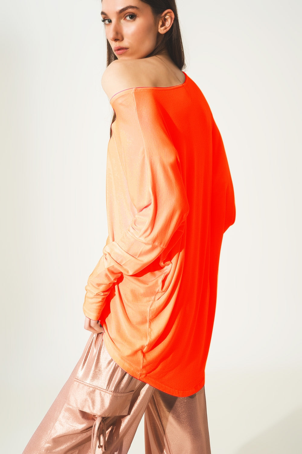 Long sleeve top in hot orange modal - Tops