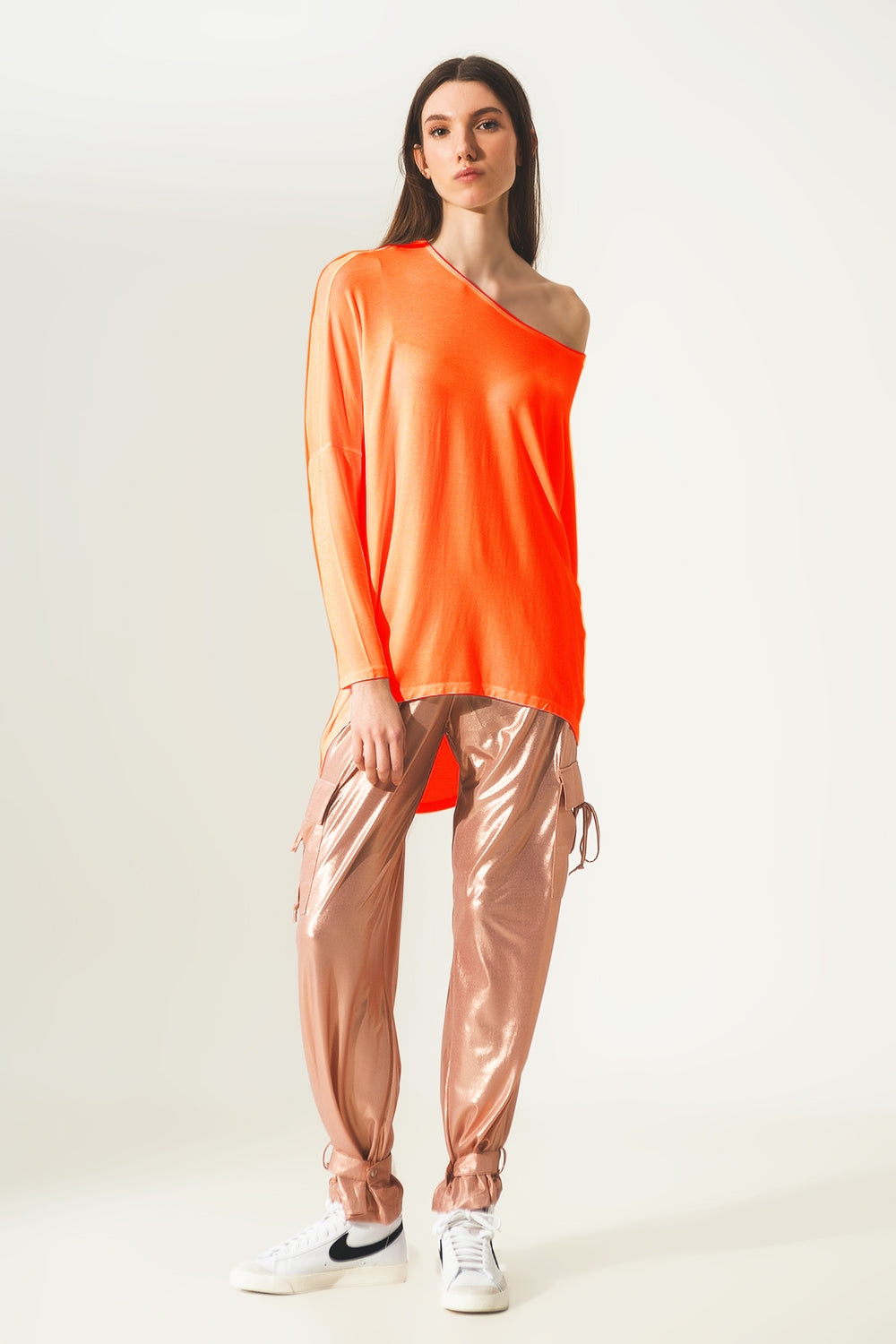 Long sleeve top in hot orange modal - Tops