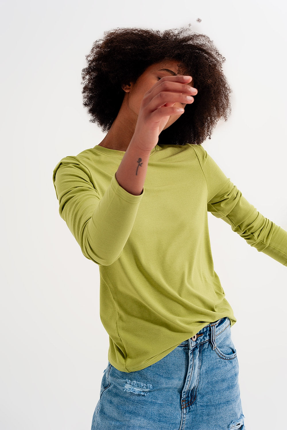 Long sleeve top with shoulder detail in green - Tops