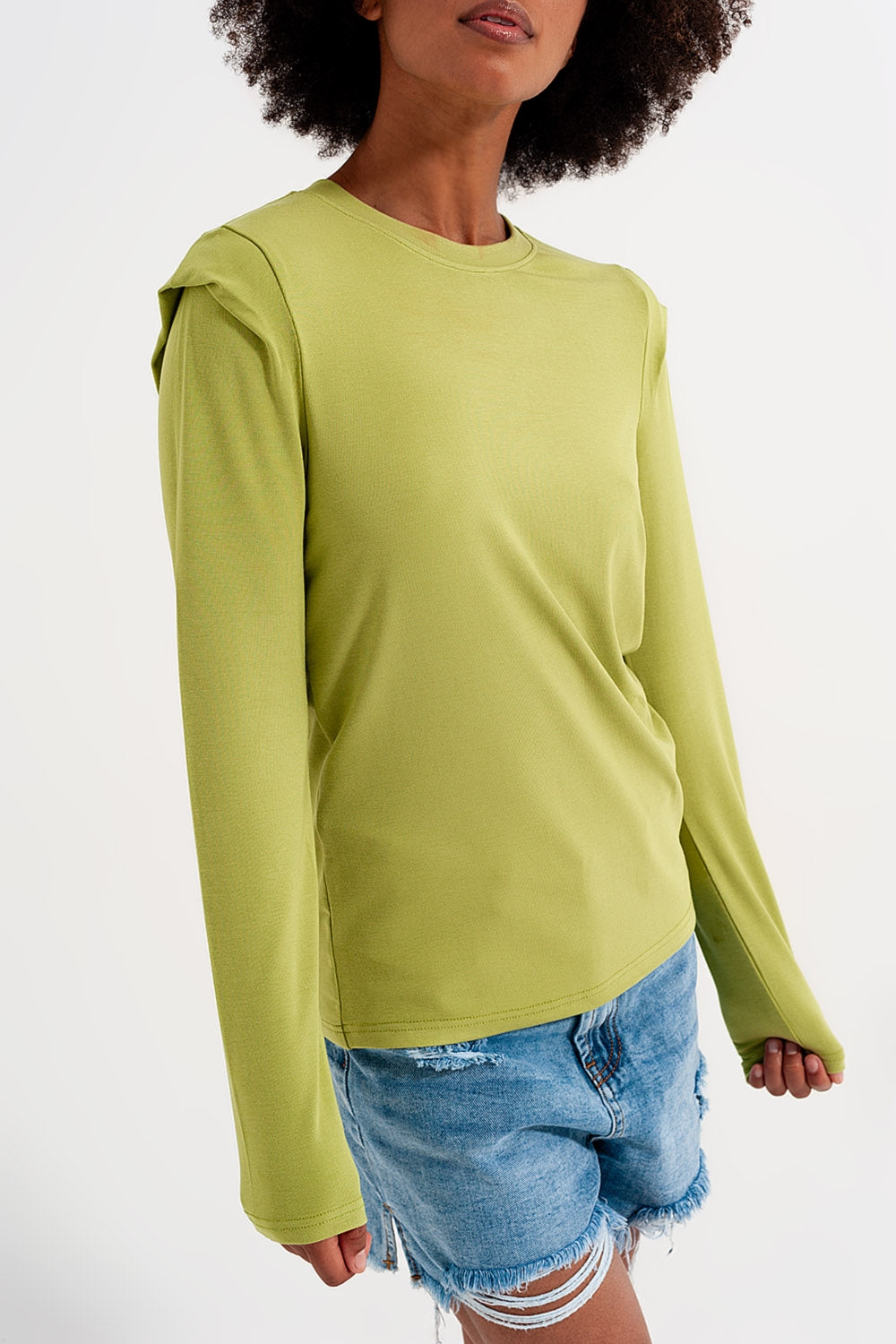 Long sleeve top with shoulder detail in green - Tops