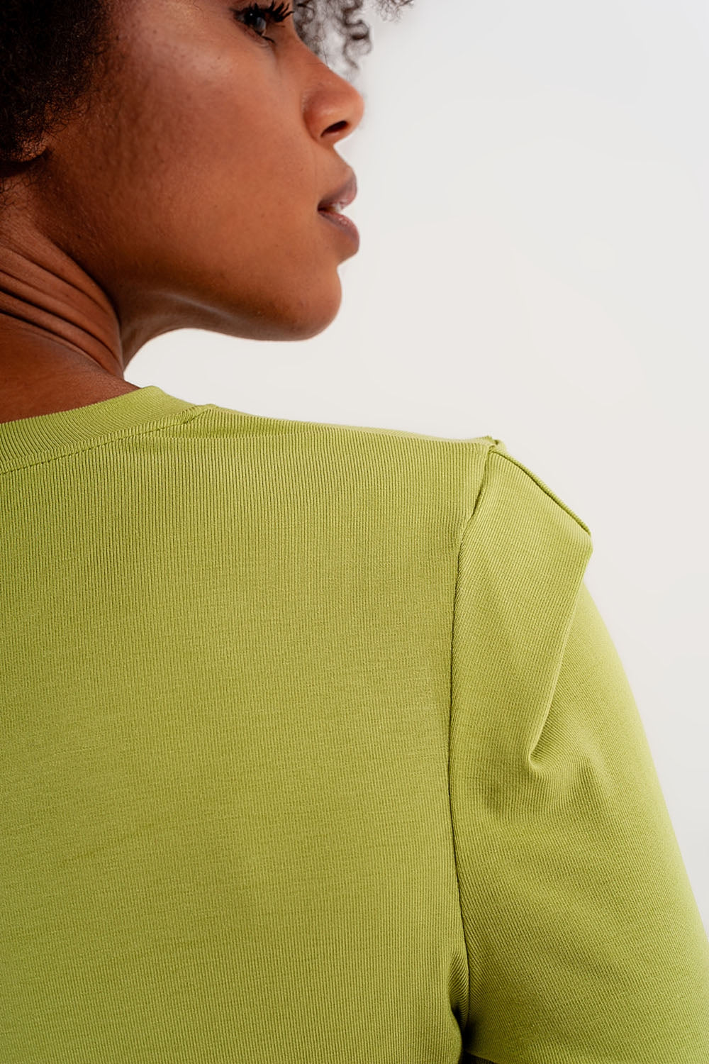 Long sleeve top with shoulder detail in green - Tops