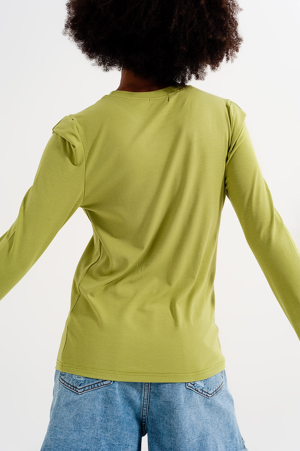 Long sleeve top with shoulder detail in green - Tops