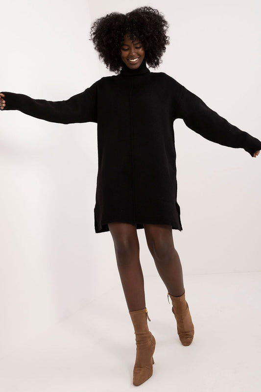 Long Sleeve Turtleneck Dress Urban Style black one-size-fits-all - Dresses