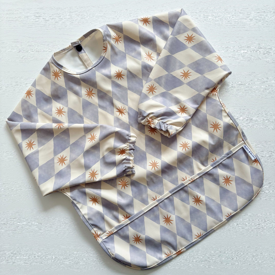 Long Sleeved Baby Bib - Blue Harlequin - Bibs