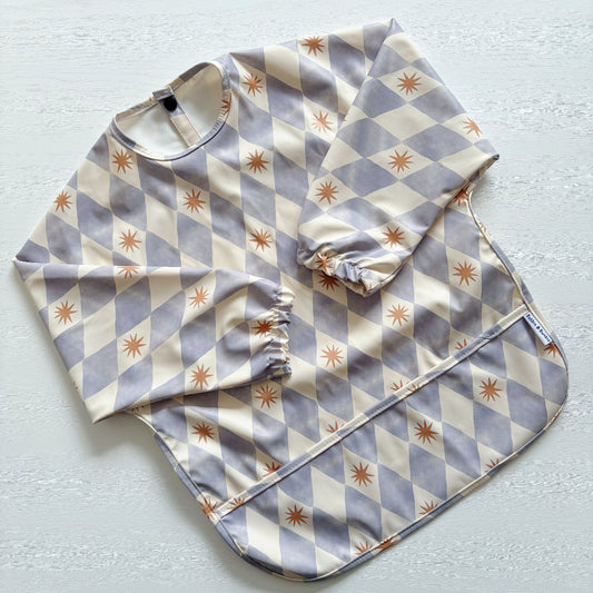 Long Sleeved Baby Bib - Blue Harlequin - Bibs