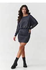 Makadamia Long Sleeves Ruched Mini Dress - Trendy Style
