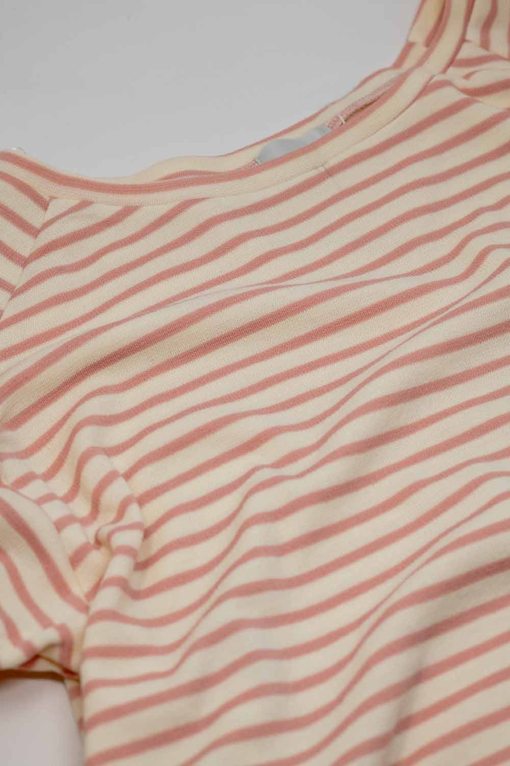 Long sleeves white sweater with pink stripes and a boat neck - Jumpers