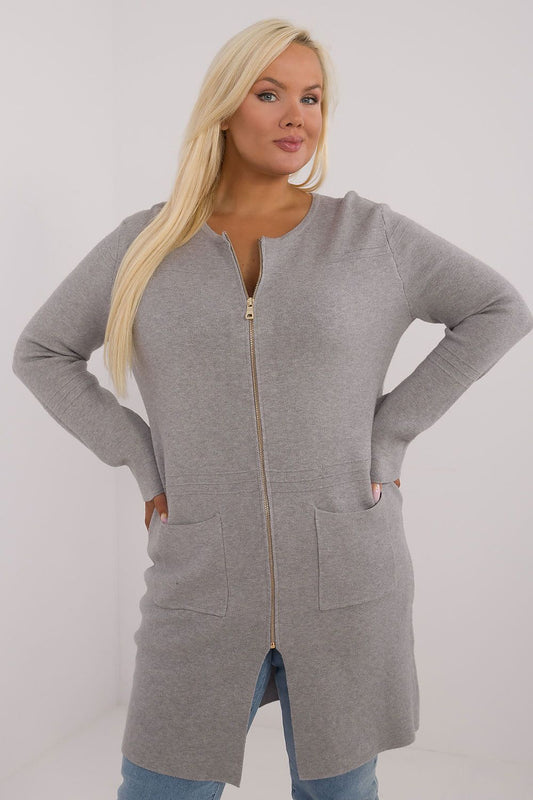 Factory Price Longline Plus Size Zip Up Cardigan grey -