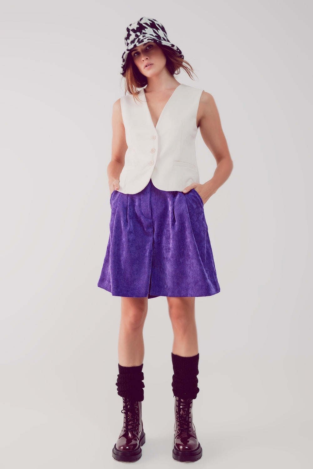 Longline short in purple cord - Trousers