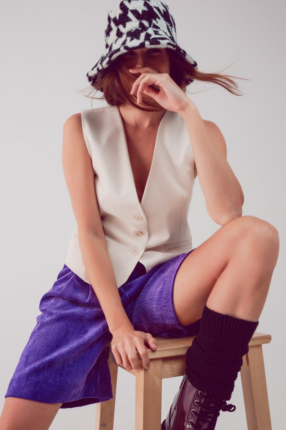 Longline short in purple cord - Trousers