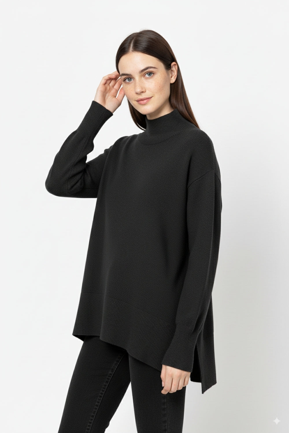 Loose black sweater with open back detail -