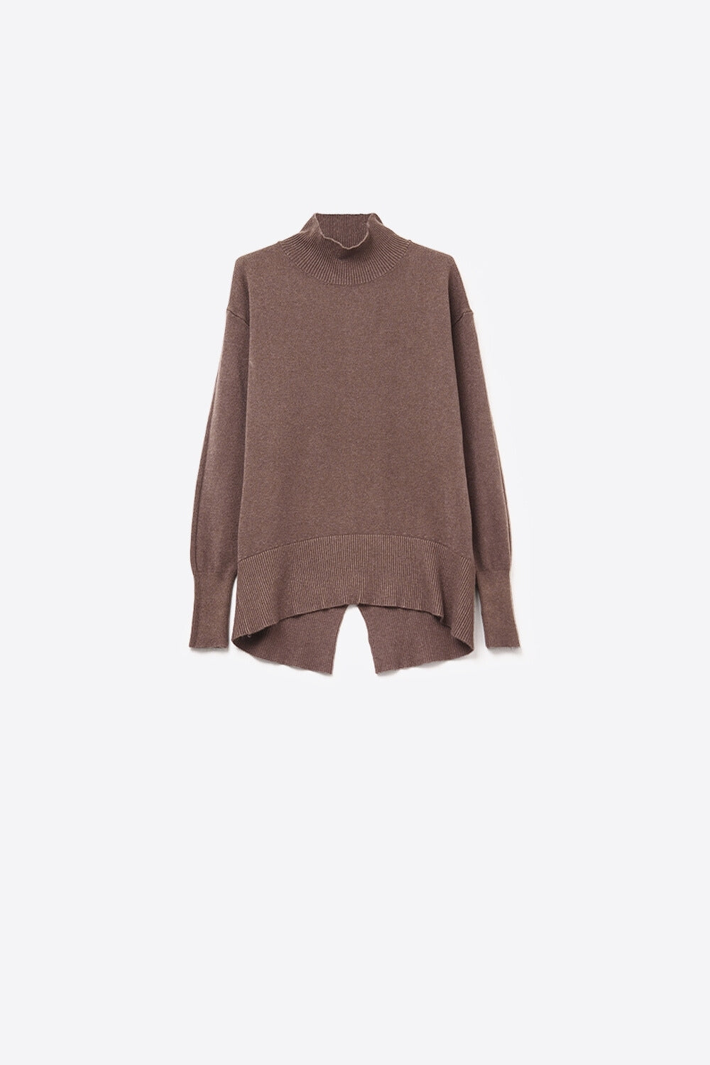 Loose brown sweater with open back detail -