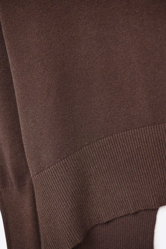 Loose brown sweater with open back detail -