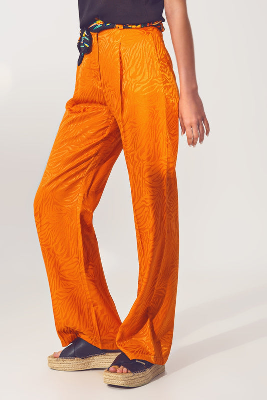 Loose Fit Zebra Print Pants in Orange - Trousers