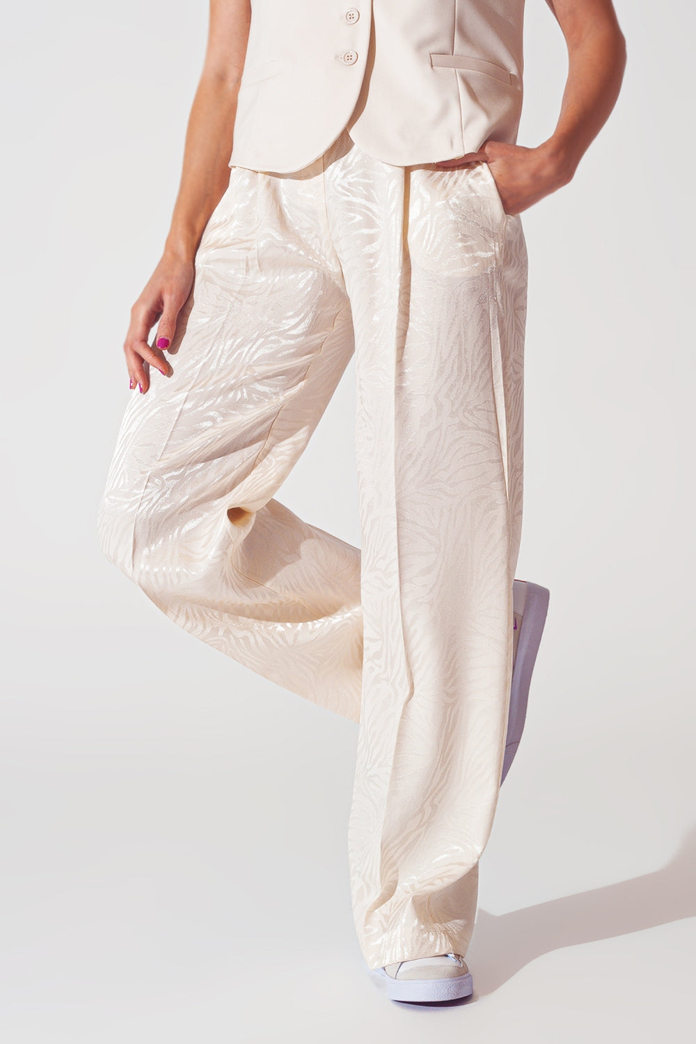Loose Fit Zebra Print Pants in White - Trousers