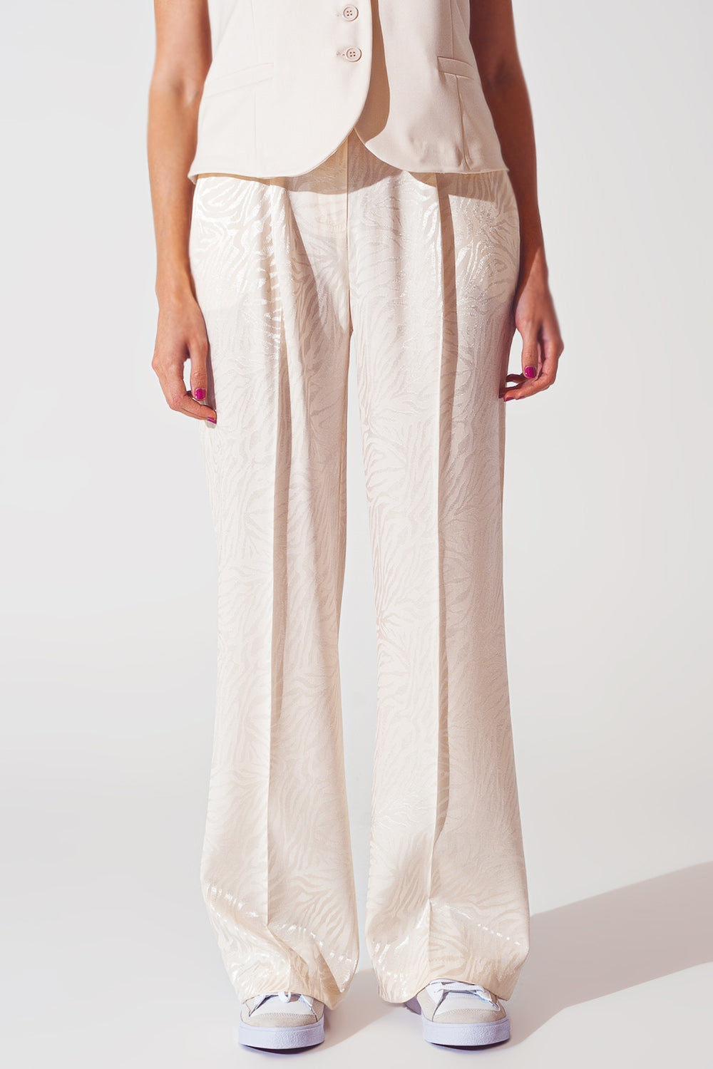 Loose Fit Zebra Print Pants in White - Trousers