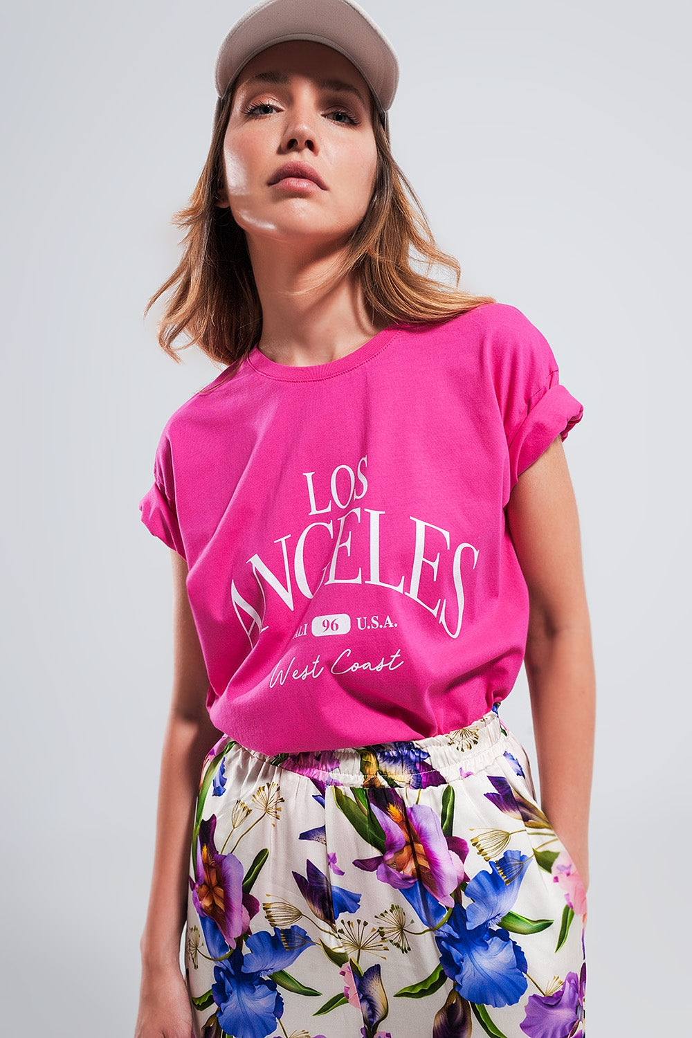 Los Angeles slogan t shirt in fuchsia - Tops