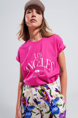 T-shirt à slogan Los Angeles en fuchsia
