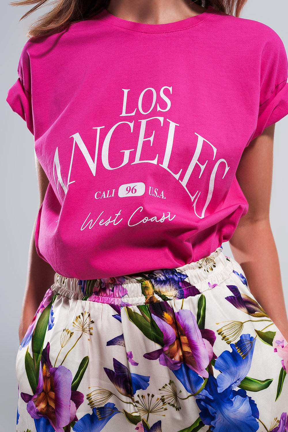 Los Angeles slogan t shirt in fuchsia - Tops