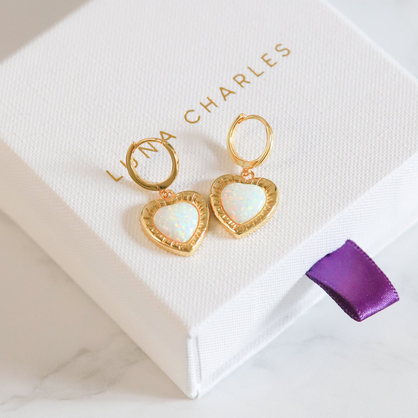 Adore Opal Heart Huggies | 18k Gold Plated - Earrings