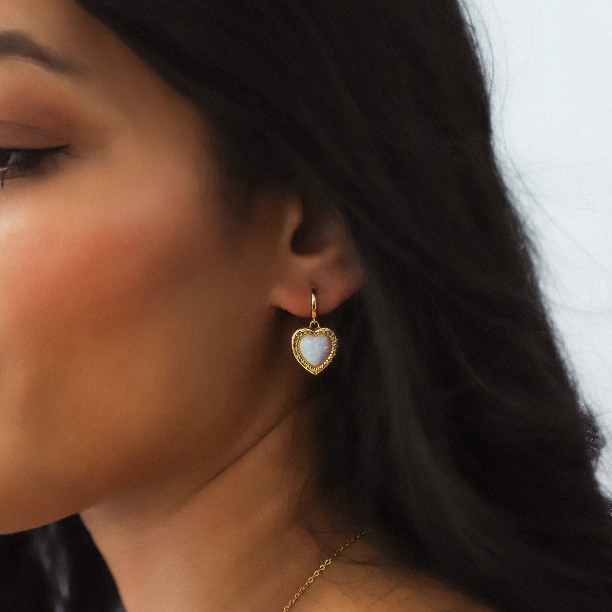 Adore Opal Heart Huggies | 18k Gold Plated - Earrings