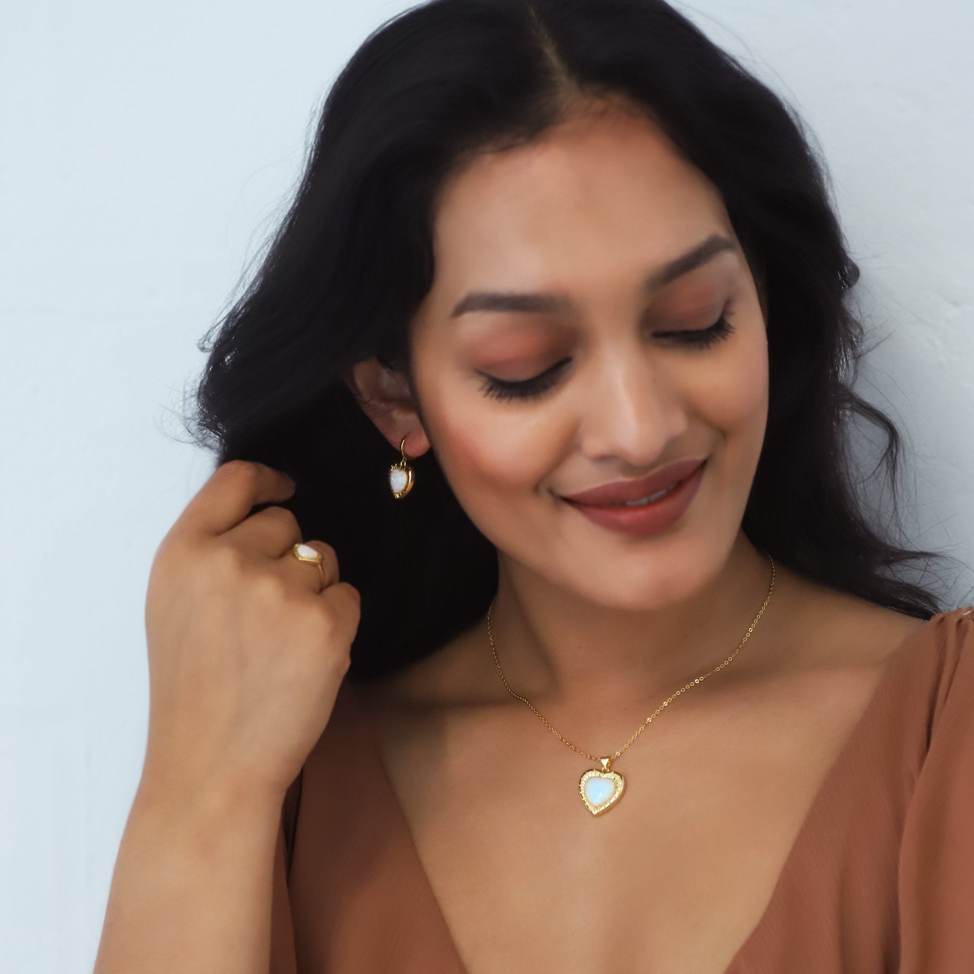 Adore Opal Heart Huggies | 18k Gold Plated - Earrings