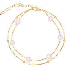Bracelet de cheville Mari à double chaîne et perles | Plaqué or 18 carats