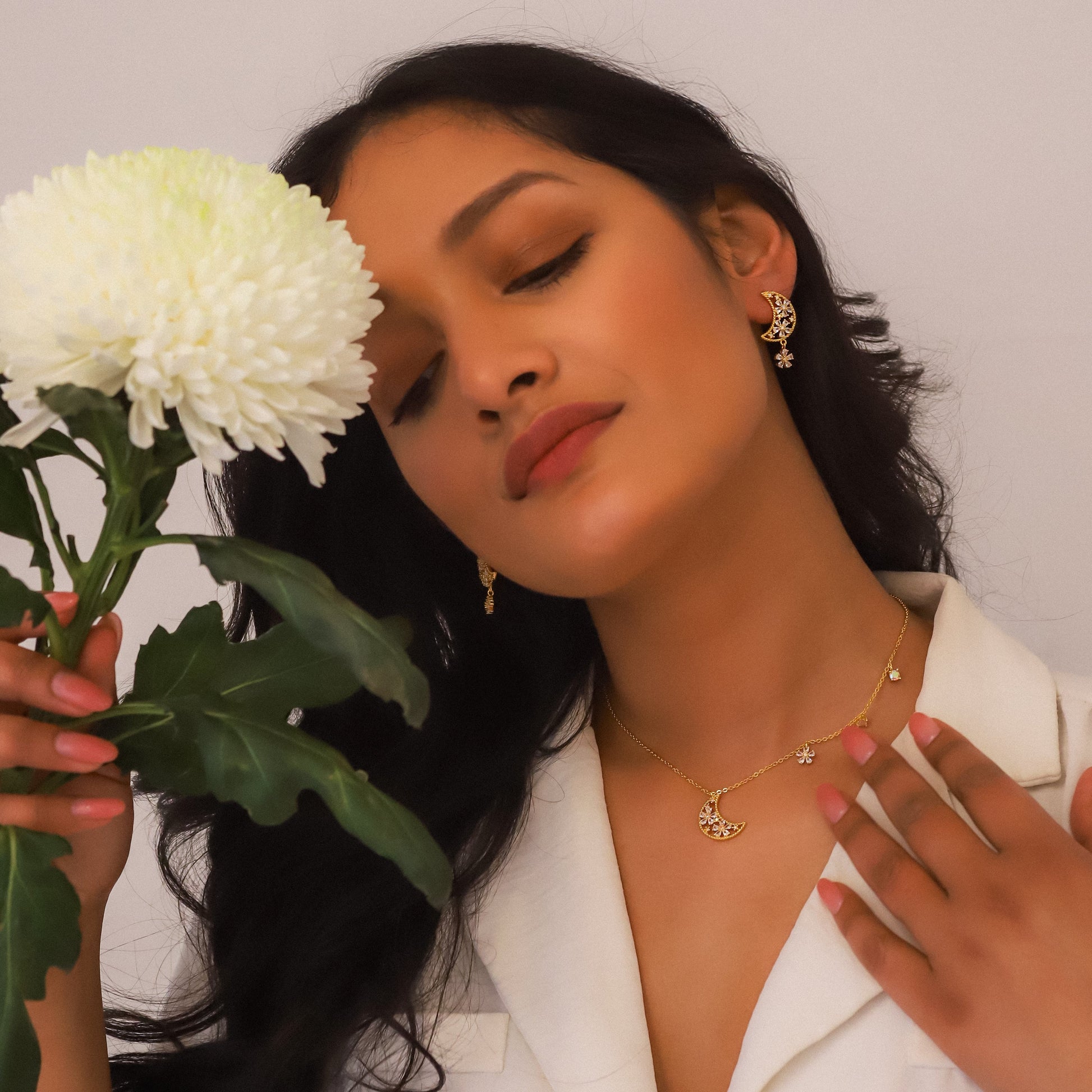 Posie Flower Moon Earrings | 18k Gold Plated - Earrings