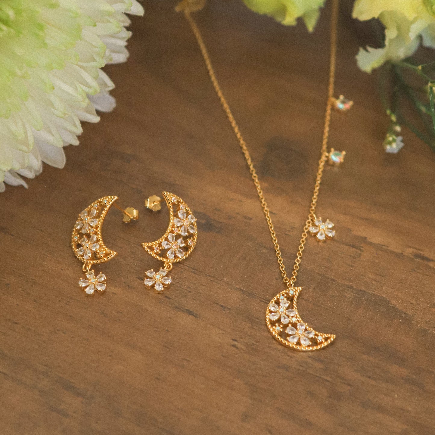 Posie Flower Moon Earrings | 18k Gold Plated - Earrings