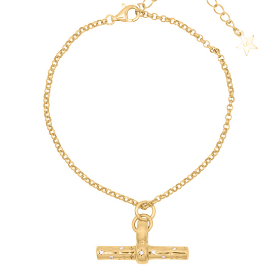 Luna Charles gold plated bracelet with a stylish charm and adjustable chain for elegant accessorising