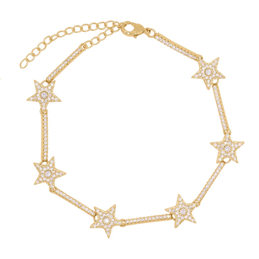 Luna Charles gold plated bracelet featuring star designs embellished with sparkling stones