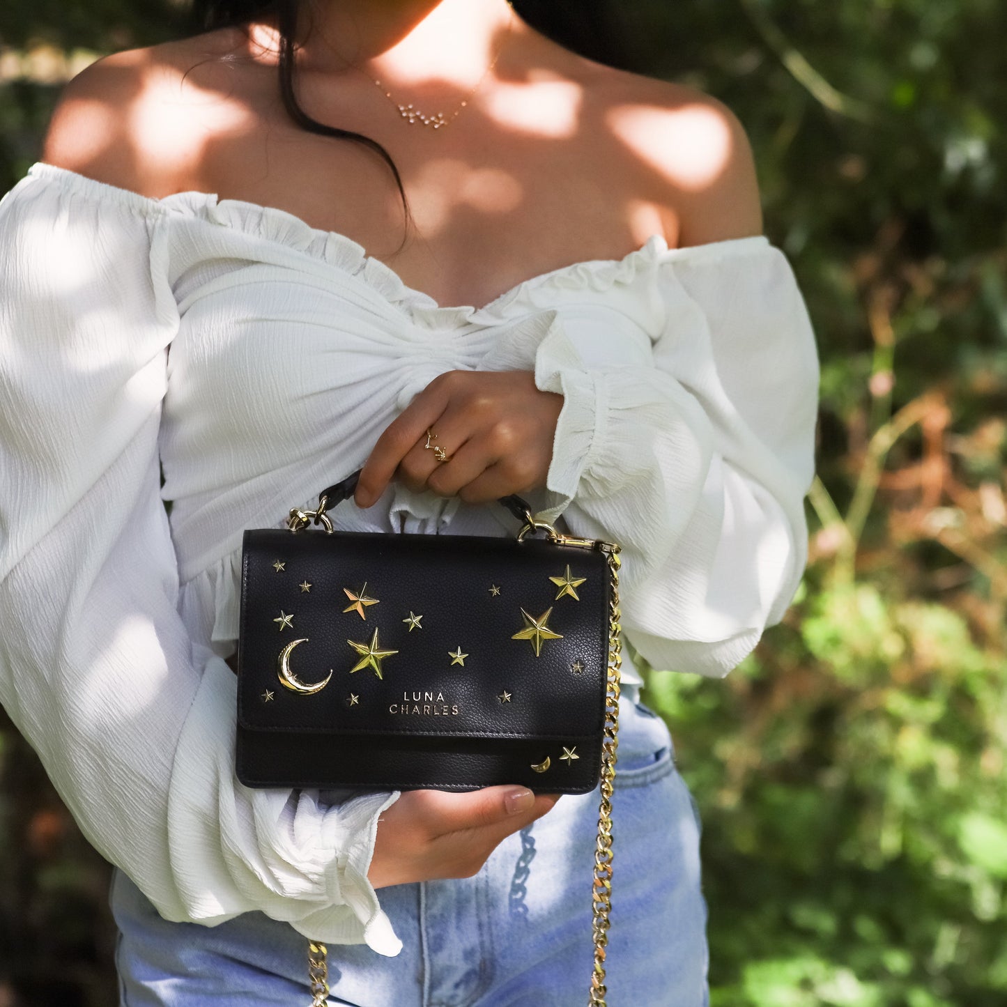 Nova Stars Studded Handbag - Black & Gold - Bags