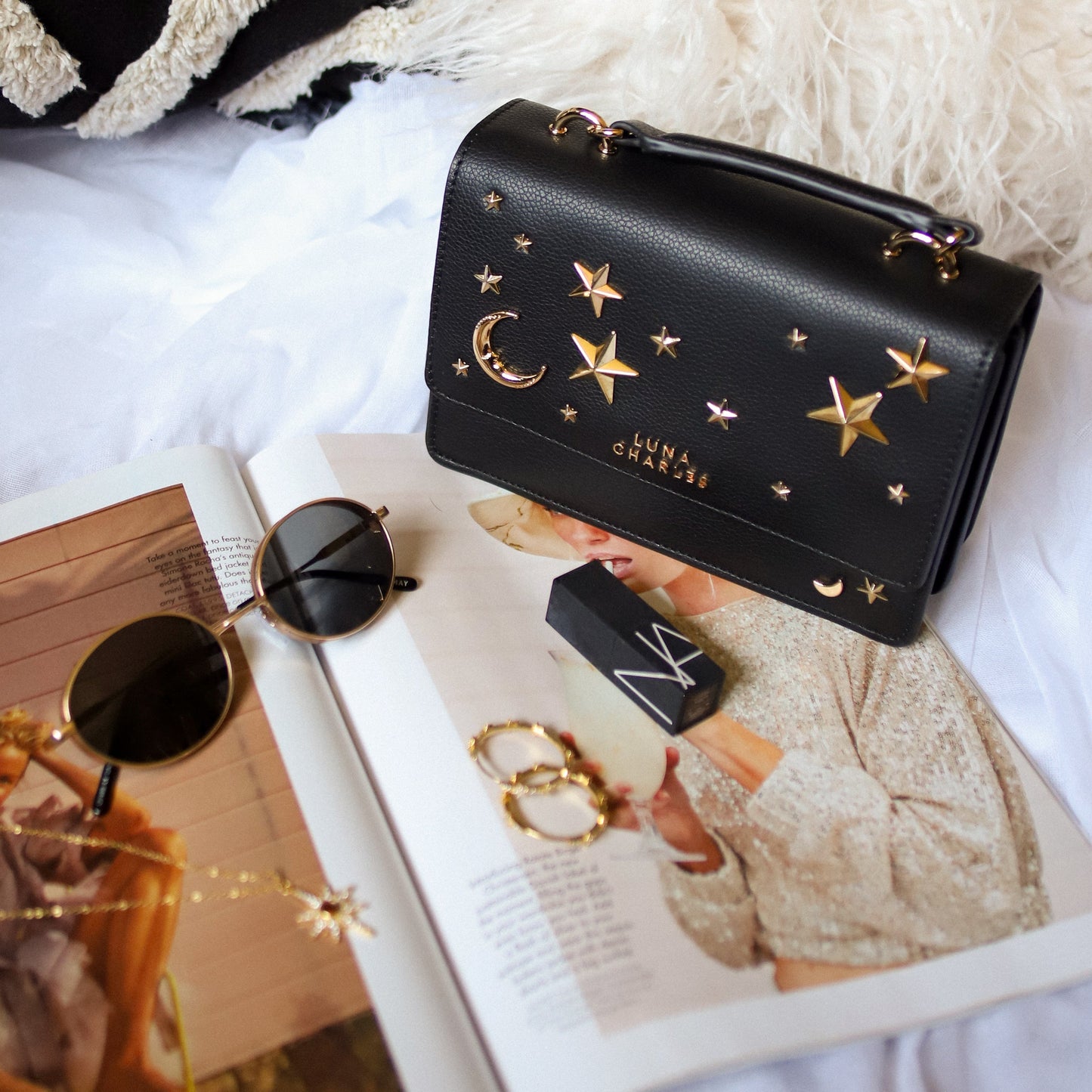 Nova Stars Studded Handbag - Black & Gold - Bags