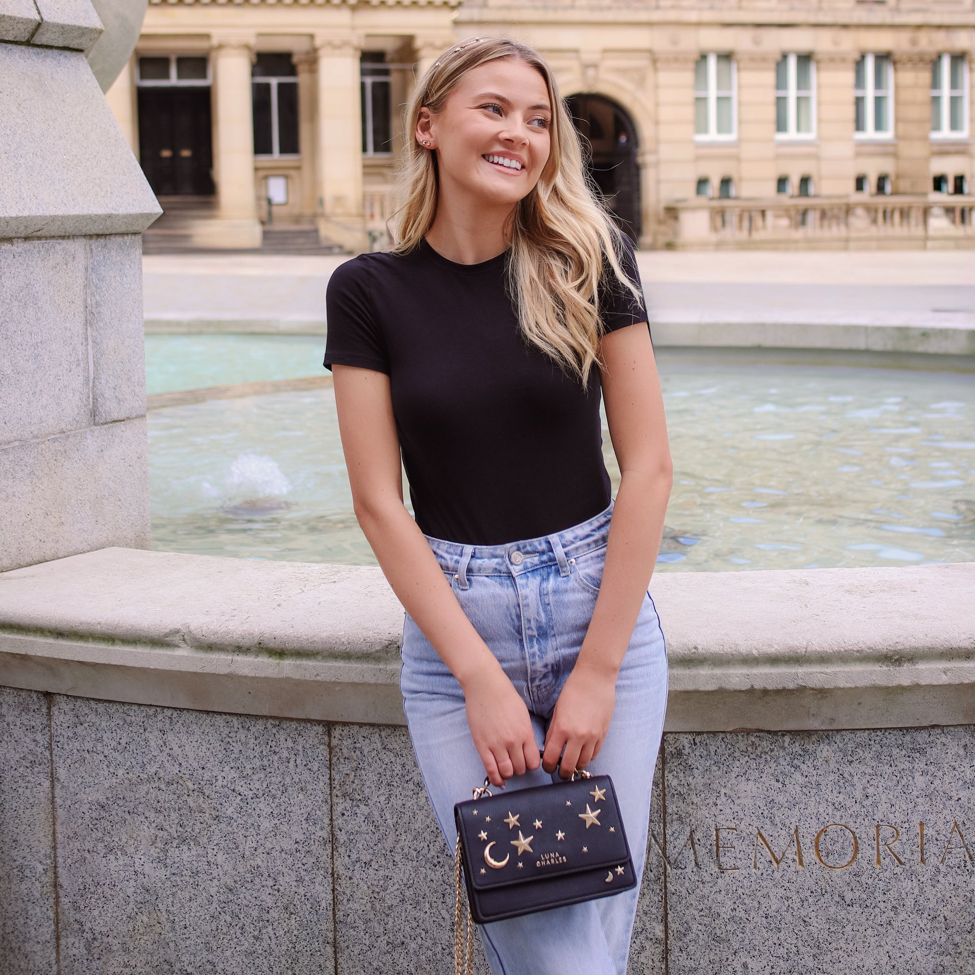 Nova Stars Studded Handbag - Black & Gold - Bags