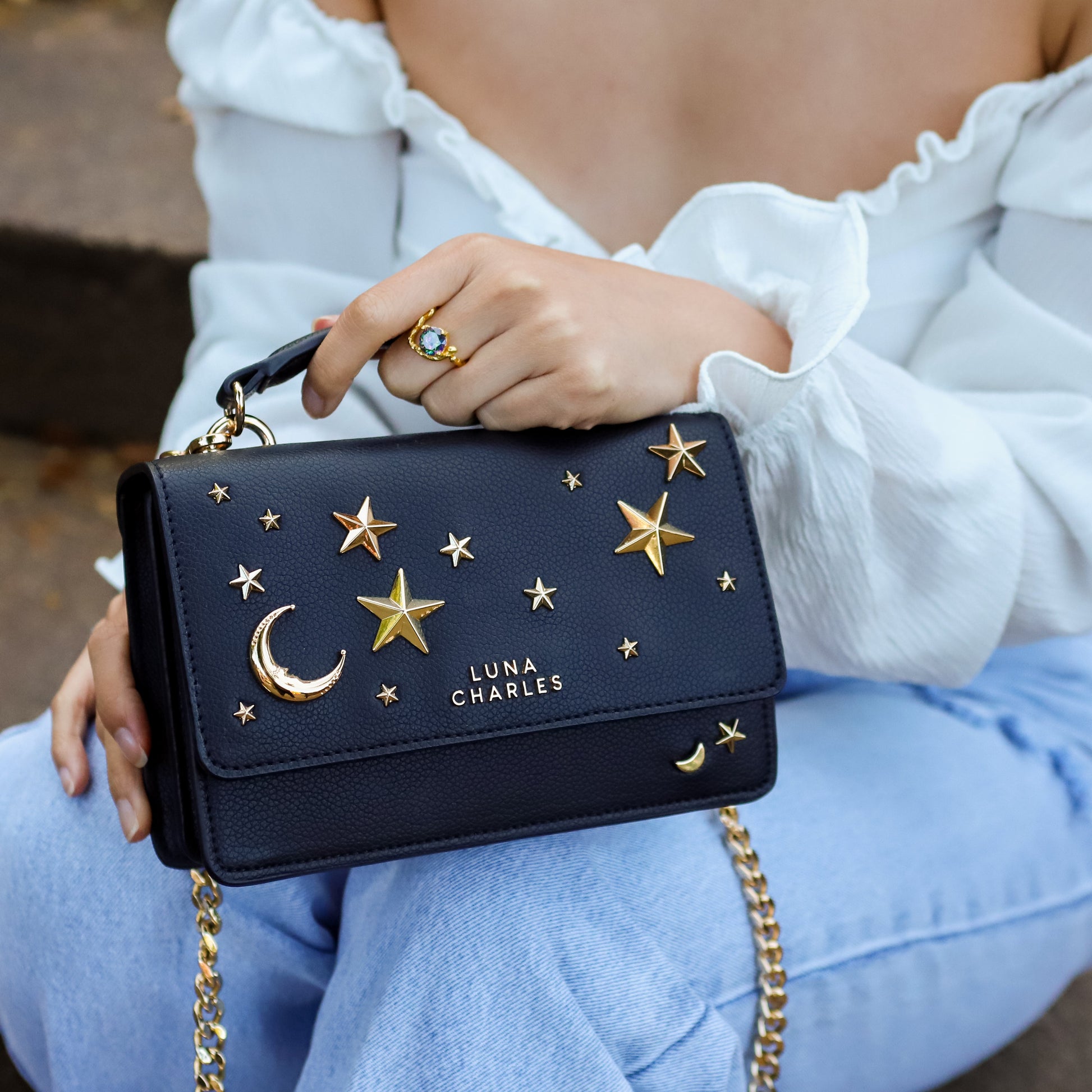 Nova Stars Studded Handbag - Black & Gold - Bags