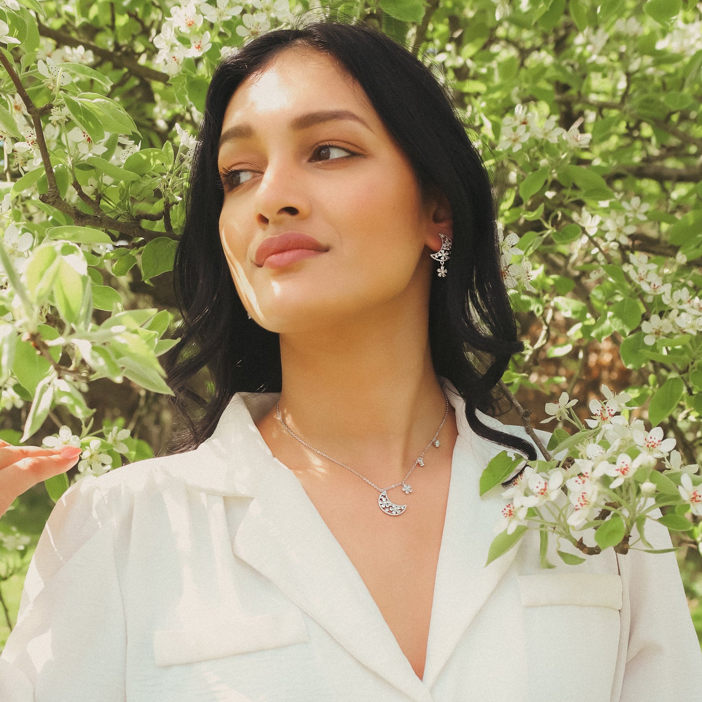 Posie Flower Moon Earrings | 925 Sterling Silver - Earrings