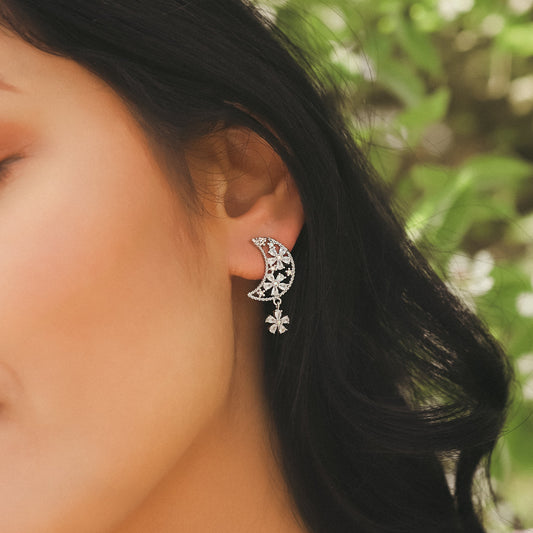 Posie Flower Moon Earrings | 925 Sterling Silver - Earrings