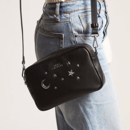Maya Star Studded Crossbody Bag - Black & Silver - Bags