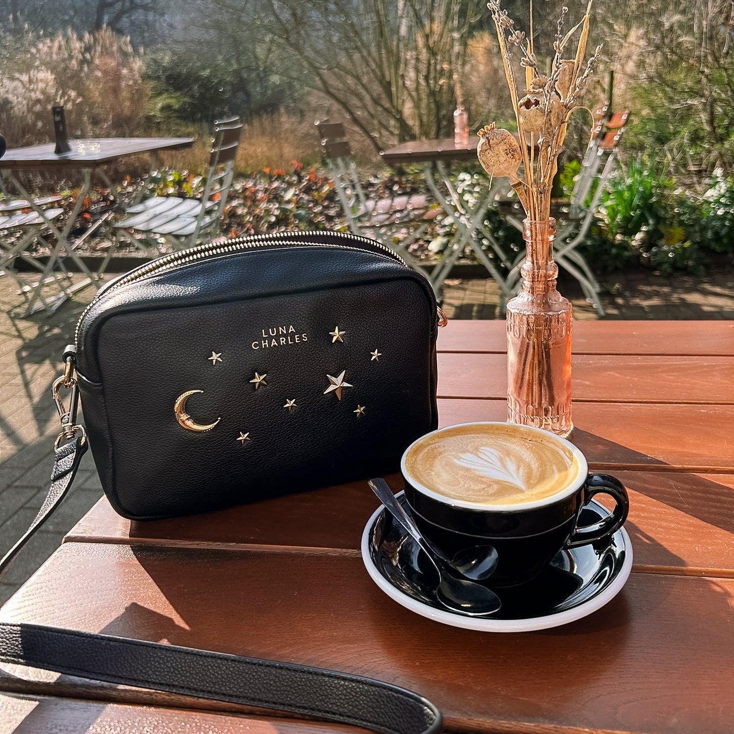 Maya Star Studded Crossbody Bag - Black & Gold - Bags