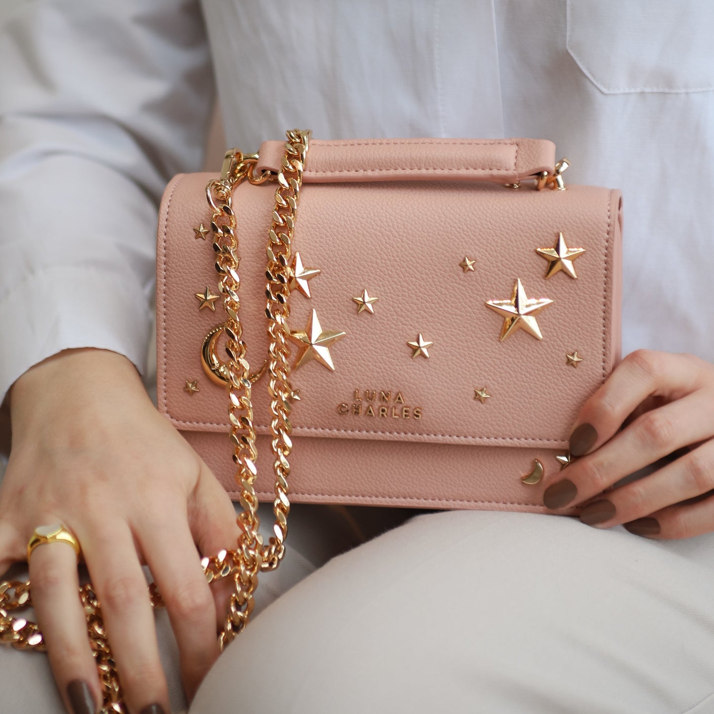Pink And Gold Nova Star Studded Handbag - Bags