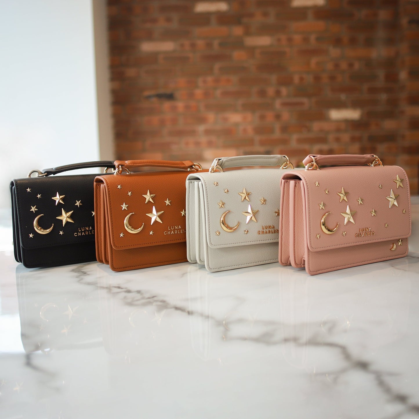 Nova Star Studded Handbag - Tan & Gold - Bags