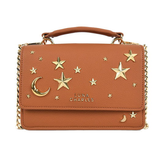 Nova Star Studded Handbag - Tan & Gold - Bags