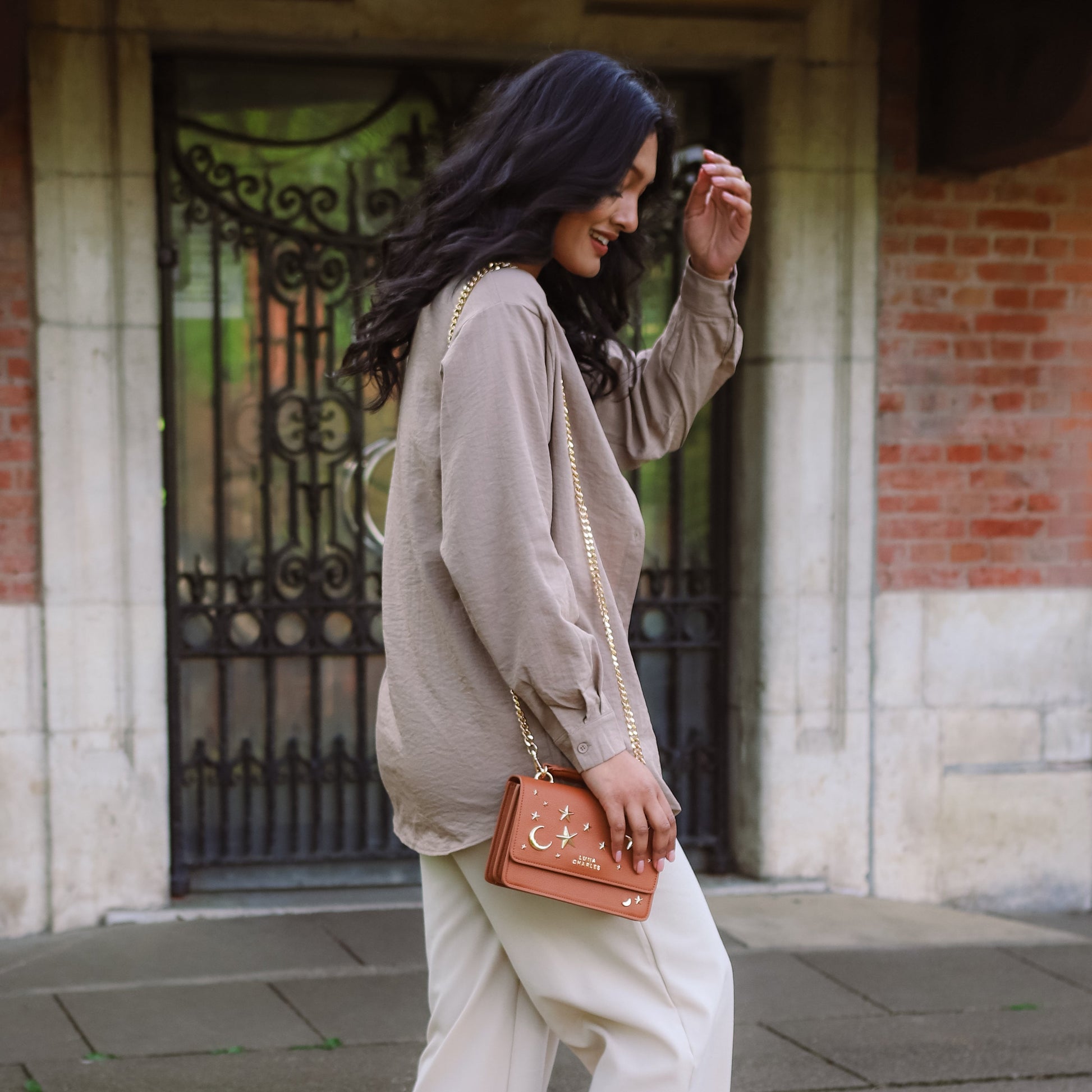 Nova Star Studded Handbag - Tan & Gold - Bags