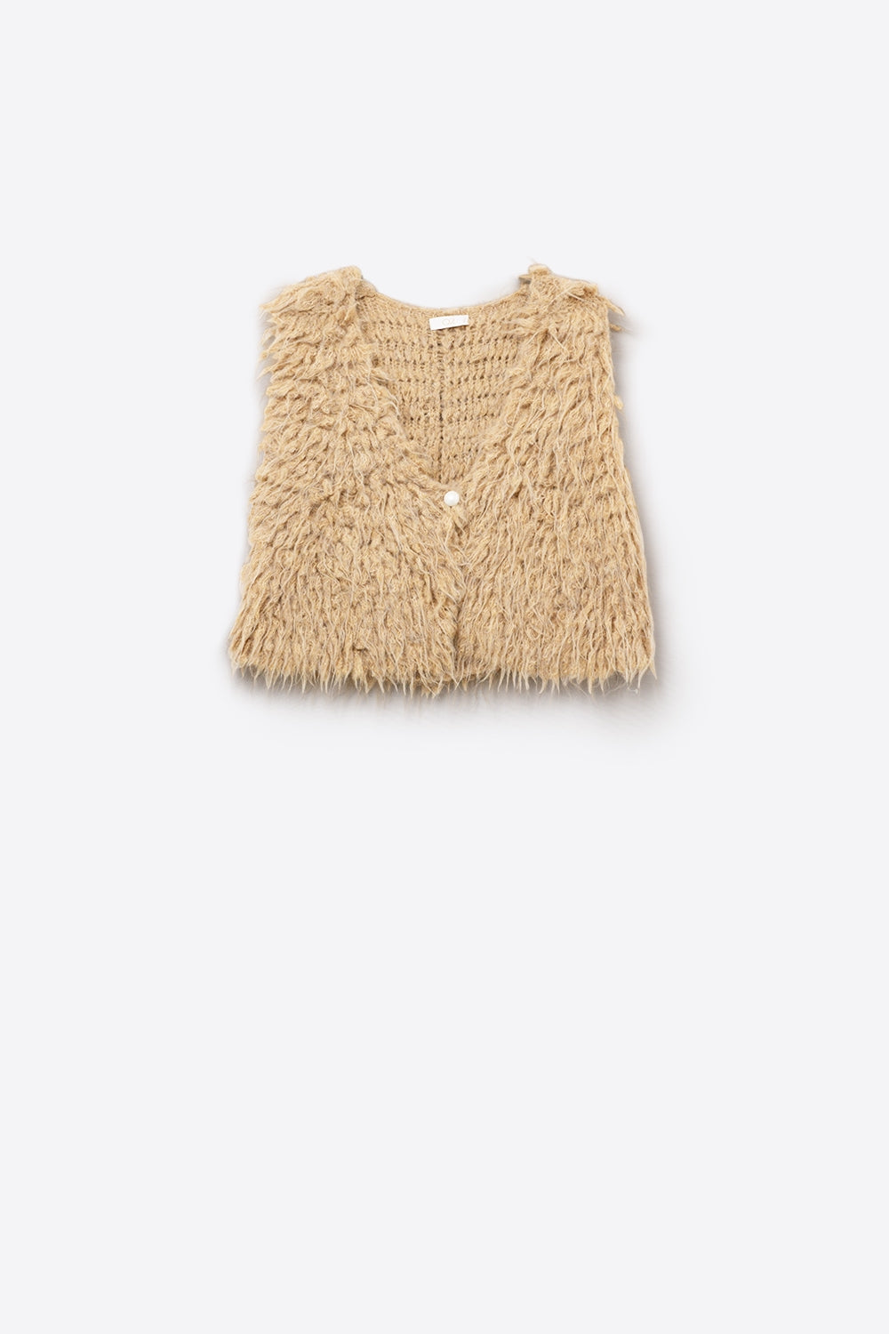 Luxurious vest with beige long-haired texture -