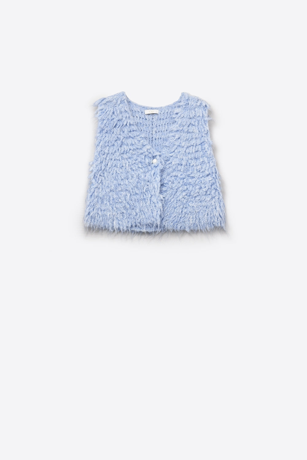 Luxurious vest with light blue long-haired texture -