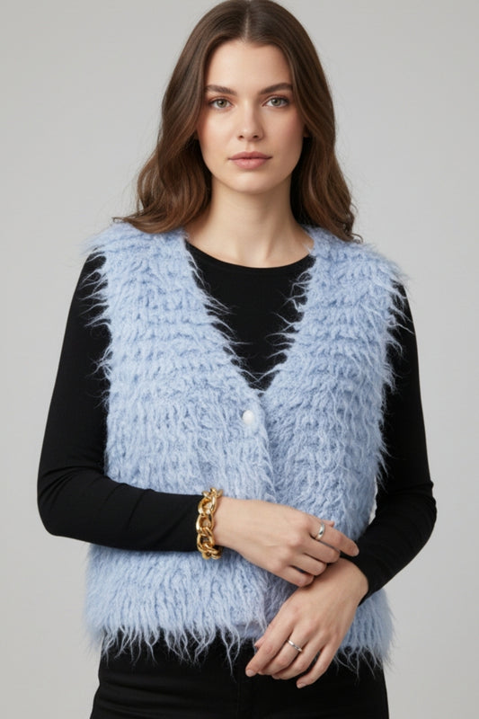 Luxurious vest with light blue long-haired texture -